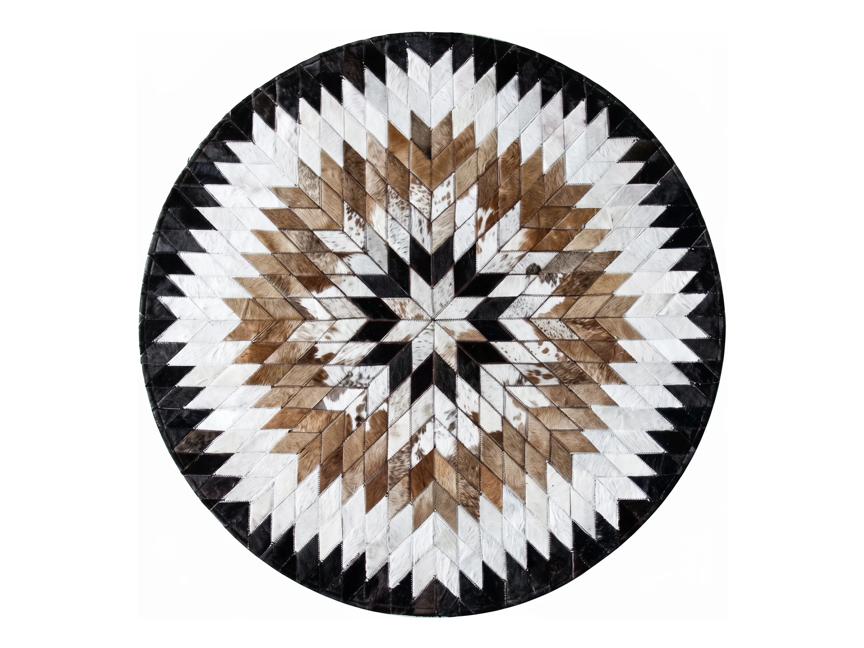 Round Cowhide Rugs | Genuine Hair-On Cowhide | Hualo Decor (CPR-RD-001) cowhide patchwork rug