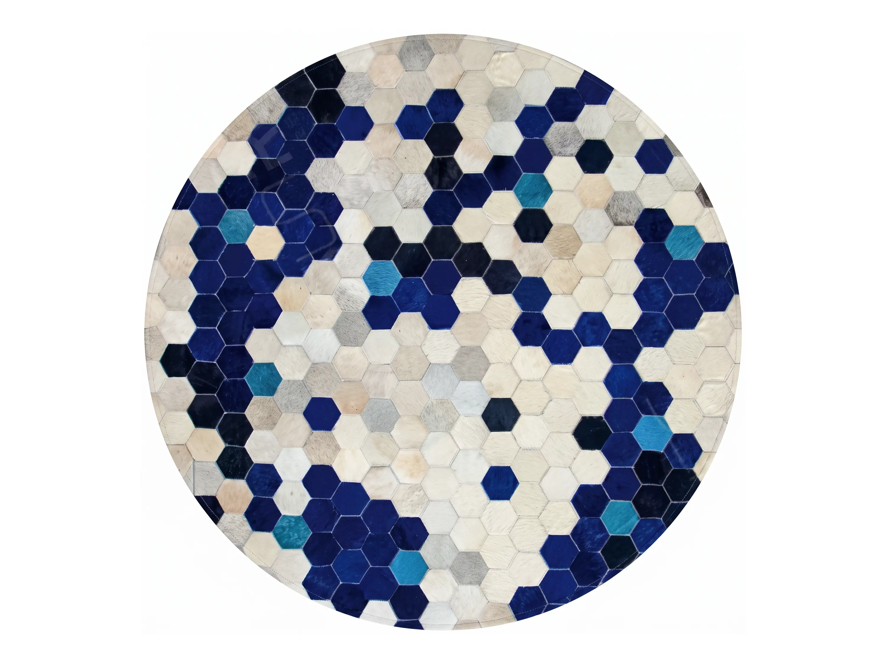 Custom Round Cowhide Rugs | Bespoke Sizes & Designs | Hualo Decor (CPR-RD-005) cowhide patchwork rug