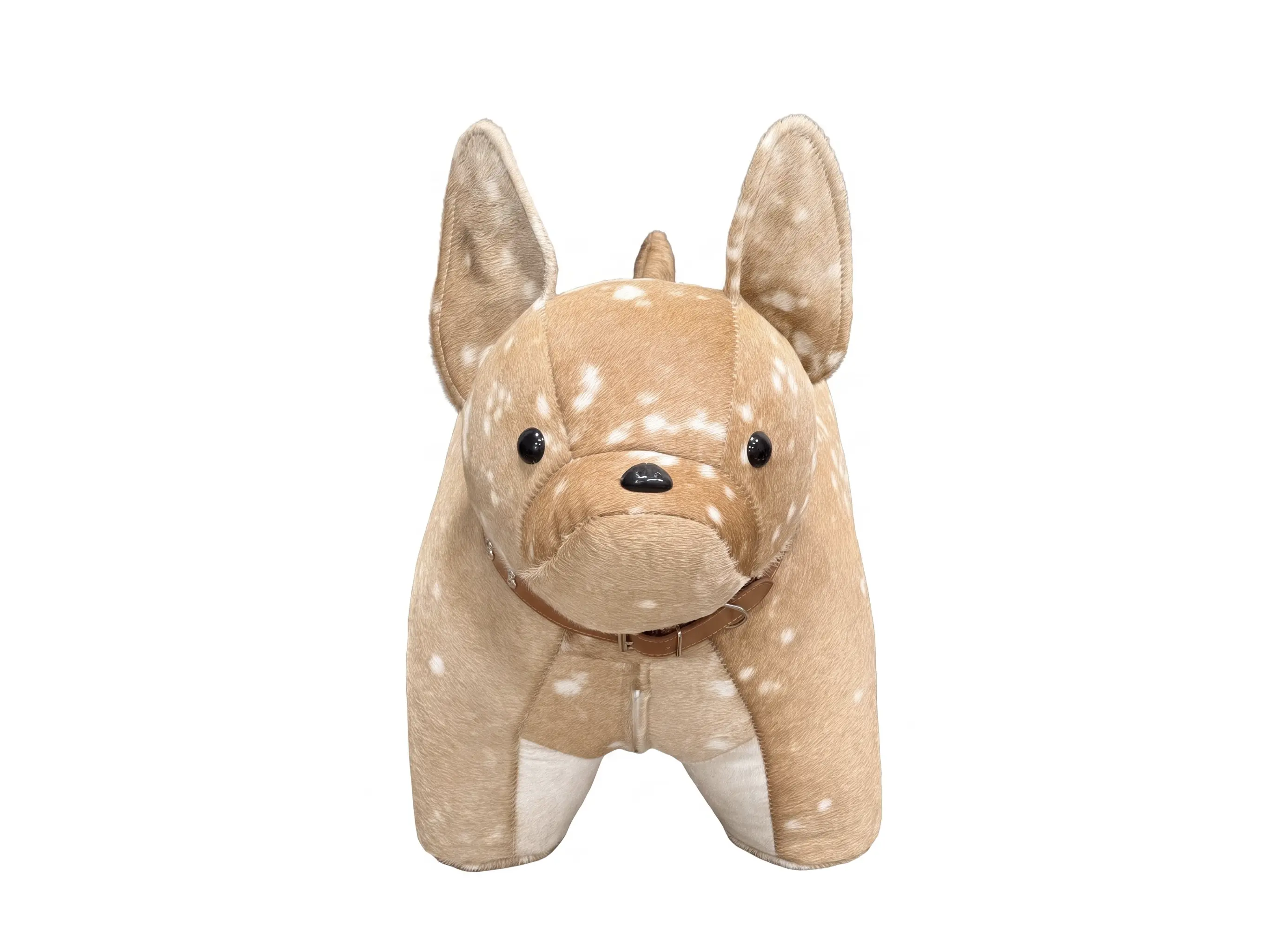 Bespoke Cowhide French Bulldog Ottoman | Luxury Custom Interior Designs | Hualo Decor (CPR-MD-003) cowhide patchwork rug