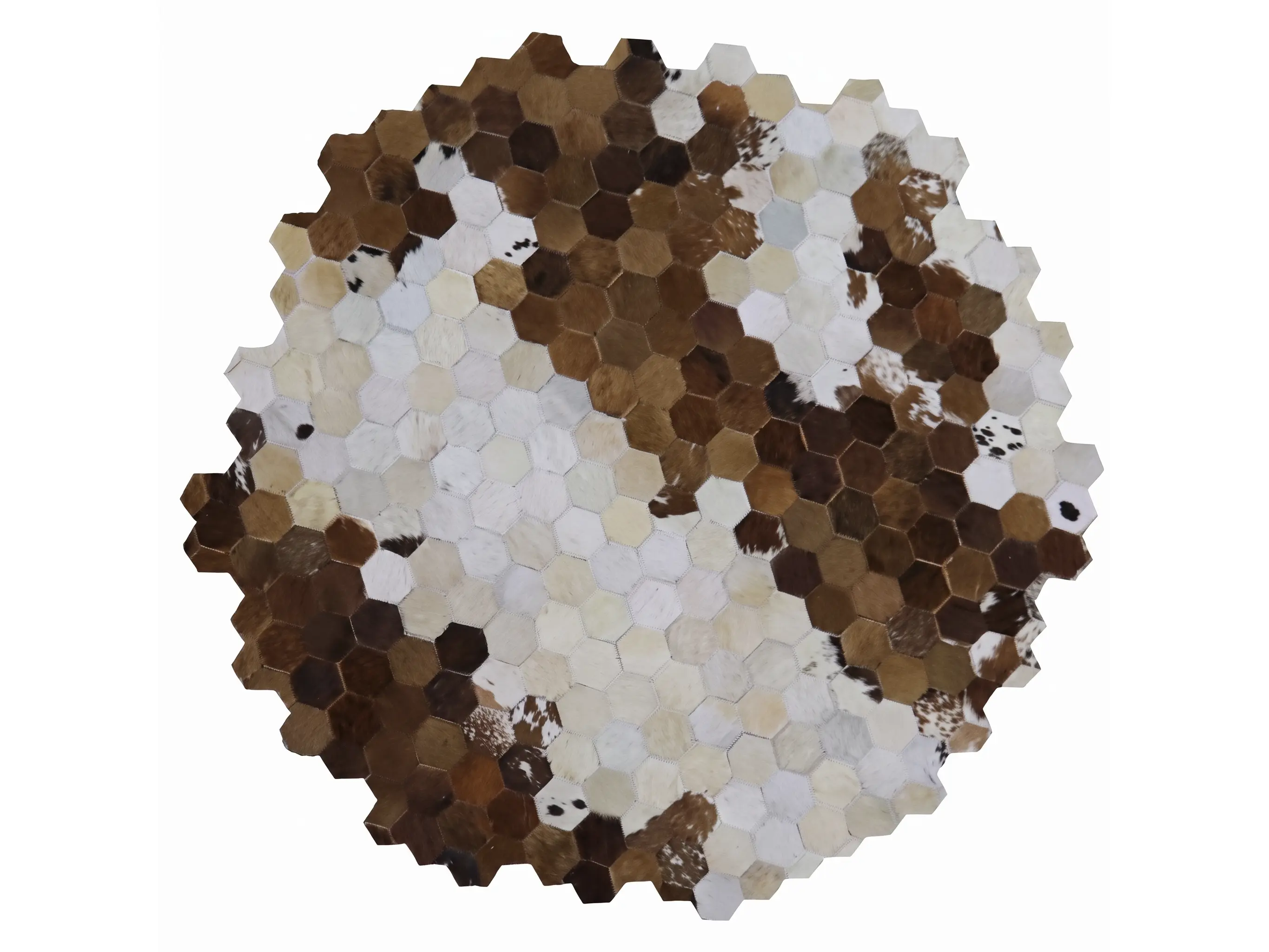 Genuine Round Cowhide Rugs | Natural Hair-On Leather | Hualo Decor (CPR-RD-002) cowhide patchwork rug