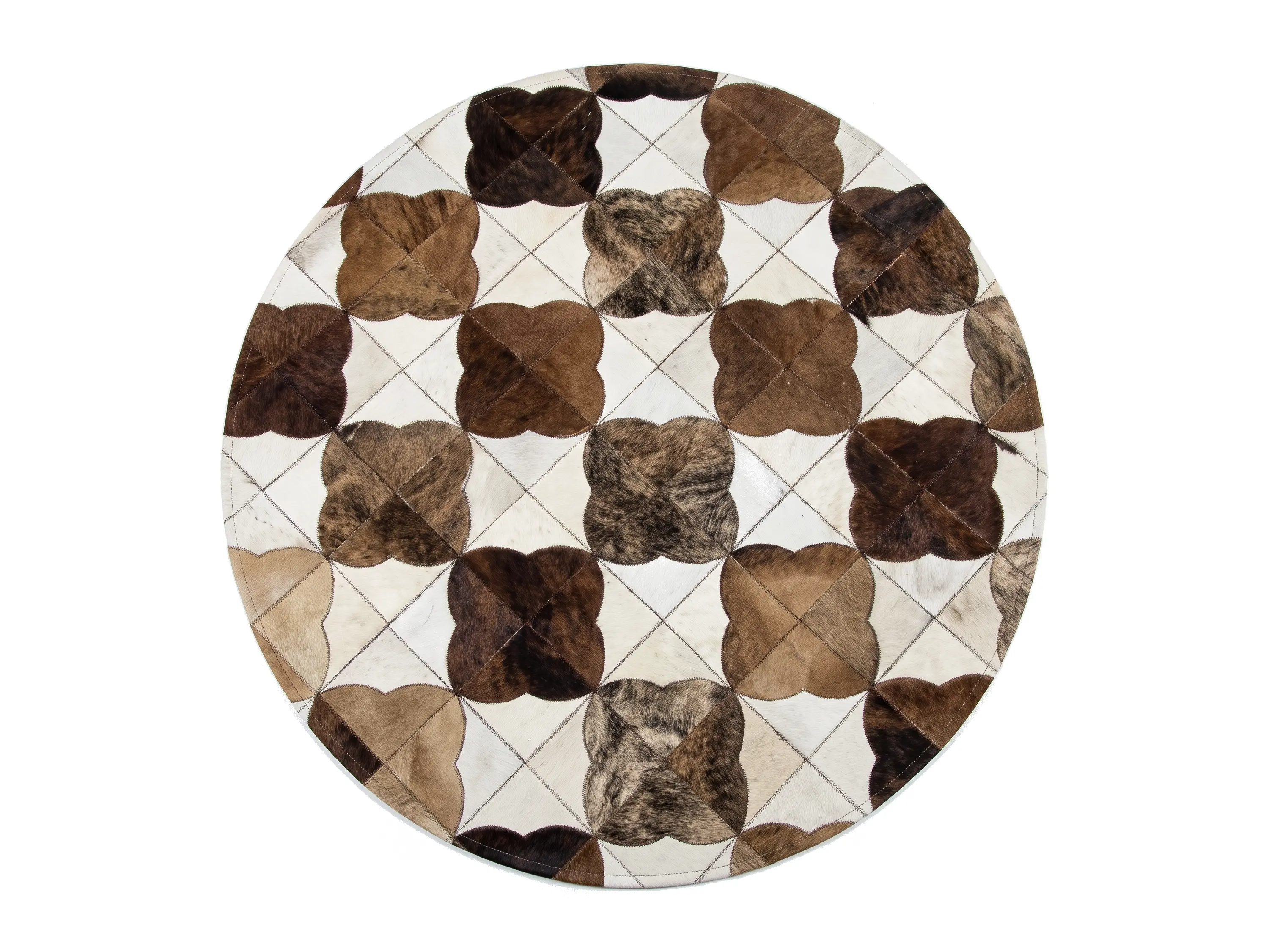 Luxury Round Cowhide Rugs | Designer Interior Rugs | Hualo Decor (CPR-RD-003) cowhide patchwork rug