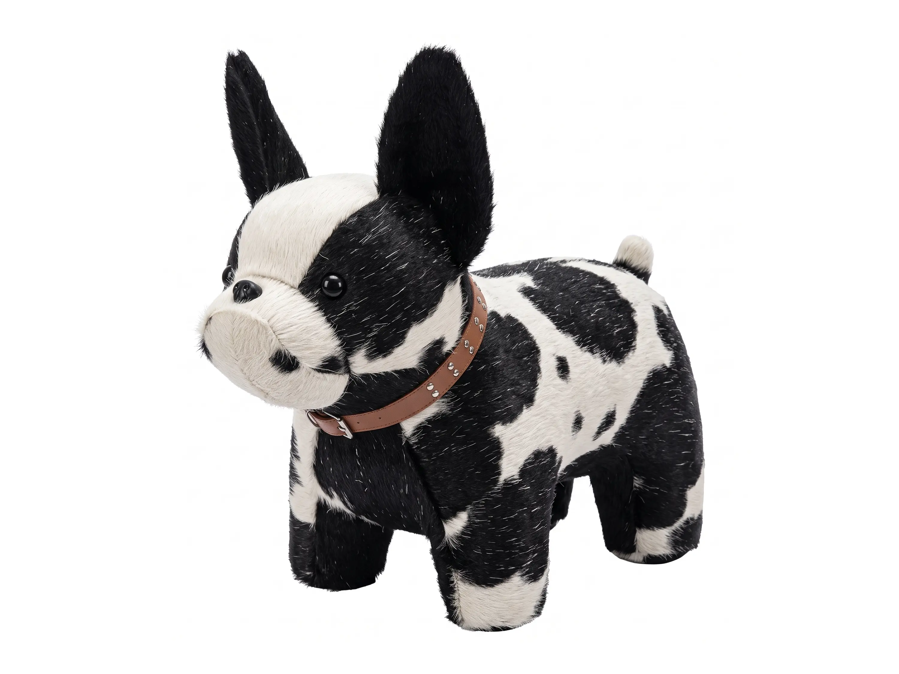 Custom Cowhide French Bulldog Ottoman Manufacturer | Bespoke B2B Ottoman | Hualo Decor (CPR-MD-002) cowhide patchwork rug